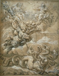 Die Heilige Dreifaltigkeit mit dem heiligen Michael, der den Drachen besiegt, 1666 von Pietro da Cortona