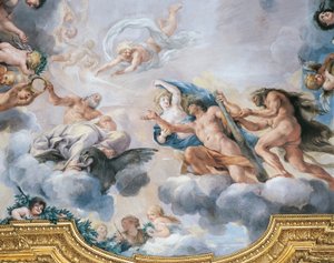 Cosimo I. dargestellt als junger Mann, der von Jupiter die Krone der Unsterblichkeit erhält, von Pietro da Cortona und Ciro Ferri, Fresko