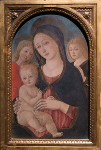 Madonna und Kind mit zwei Engeln, ca. 1480 von Pietro di Francesco degli Orioli