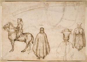 Skizzen des Kaisers Johannes VIII. Palaiologos, eines Mönchs und einer Scheide von Pisanello