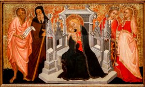 Madonna mit Kind und Heiligen. 15. Jahrhundert von Pittore Marchigiano