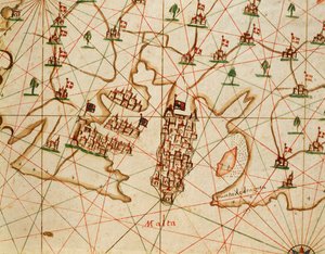 Insel Malta, aus dem Portolan-Atlas bestehend aus sechs Karten, von Placido Caloiro und Francesco Oliva, Pergament. 1646. von Placido Caloiro e Oliva