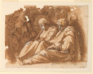 Sitzende Figuren mit Trophäe von Polidoro da Caravaggio