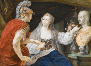 Kleopatra zeigt Octavius die Büste von Caesar