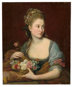 Porträt einer Dame als Flora, halblang, mit einem Weidenkorb voller Blumen von Pompeo Girolamo Batoni