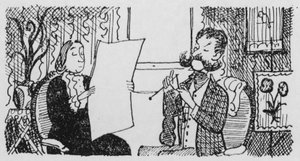 Mann beim Stricken (Lithografie) von Pont