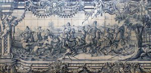 Alexander der Große kämpft gegen die Perser - Azulejos-Platte aus Lissabon, ca. 1745 - Nationalmuseum für Azulejos, Lissabon (Portugal)