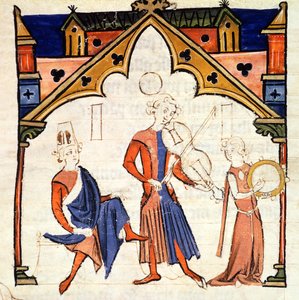 Fol.6r Musiker spielen eine Viola und ein Tamburin, aus dem Chansonnier des Nobles