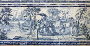 Obstverkostung an einem See in Asien - Azulejos, bemalte Fayence