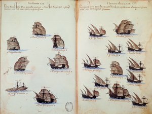 Manuskriptseite: Denkwürdigkeiten der Armadas von Portugal unter König Manuel I. von Portuguese School