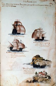 Manuskriptseite „Erinnerungen an die Armadas von Portugal unter König Manuel I.“ von Portuguese School