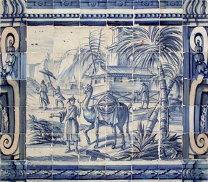 Szene mit einem Kamel in Asien - Azulejos, bemalte Fayence