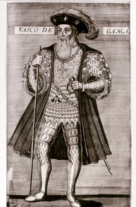 VASCO DA GAMA: Illustration aus "OS LUSIADAS" von Luis Camoes, Lissabon 1572 von Portuguese School
