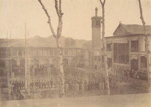 Palast des Schahs, Respektbezeugung gegenüber dem Schah, Fete de Salam, Teheran, Iran, 1840er-60er Jahre von Possibly by Luigi Pesce.