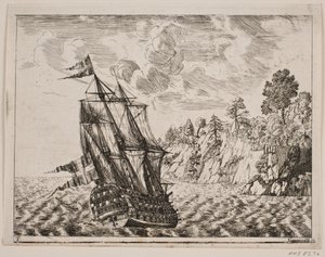 Dänisches Kriegsschiff an der Felsenküste von Poul Isac Grønvold
