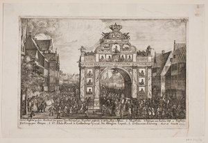 Frederik V. passiert das Ehrentor in Horsens von Poul Isac Grønvold