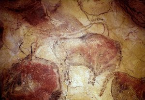 Vorgeschichte: „Bison in Ruhe“ Felsmalerei des Oberen Paläolithikums (Magdalénien) (zwischen 16500 und 14000 Jahren). Bisonhöhle, Altamira, Santander, Spanien