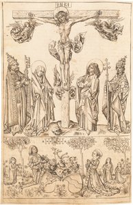 Die Kreuzigung mit der Jungfrau und den Heiligen und der Familie Hungerstein von Primary Master of the Strassburg Chronicle