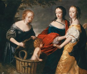 Allegorisches Porträt von drei Damen und einem Kind als Das Auffinden des Erichthonius