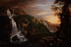 Die Große Kaskade in Tivoli mit der Villa des Maecenas und einem Künstler, inspiriert von einem Philosophen