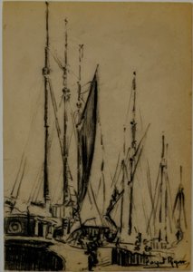 Segelboote, Narcís Puget Riquer, Kohlezeichnung, Puget-Museum, Adelsresidenz Can LLaudis, Dalt Vila, Ibiza, Balearische Inseln, Spanien von Puget Riquer