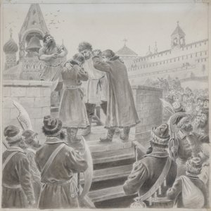 Illustration zum Gedicht Das Lied des Kaufmanns Kalaschnikow von M. Lermontov von Pyotr Ivanovich Korovin
