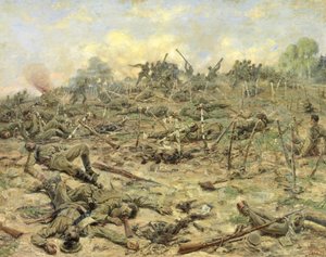 Die russische Infanterie greift die deutschen Schützengräben an von Pyotr Pavlovich Karyagin