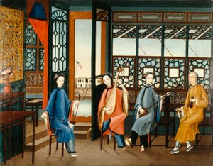 Musikalisches Quartett mit einer amerikanischen Flagge, ca. 1800
