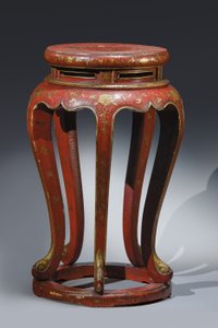 Jardinière (rot lackiert mit goldenen, braunen und grünen Details) von Qing Dynasty Chinese School