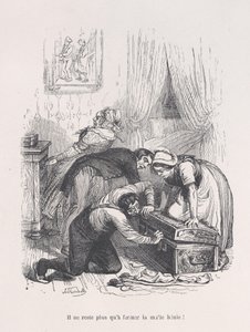 Alles, was bleibt, ist, den gesegneten Koffer zu schließen! aus den kleinen Elendigkeiten des menschlichen Lebens, 1843 von Quichon