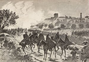 Italienische Soldaten zu Pferd, die von Copreno nach Cermenate ziehen, Italien von Quinto Cenni