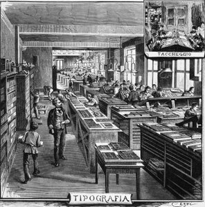 Büros der Gebrüder Treves, Typografie und Überlagerung, Illustration von Quinto Cenni aus L