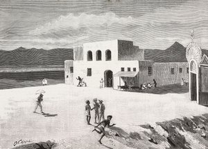 Italienisches Postgebäude, Massawa, Eritrea, Gravur nach einer Zeichnung von Quinto Cenni und einer Skizze von Pieragostini, aus L