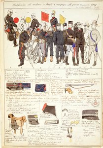 Uniformvariationen der Großmanöverkampagne des Königreichs Italien, Farbtafel von Quinto Cenni