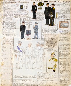 Uniformen des Königreichs Italien im Jahr 1886, Tafel aus dem Cenni-Codex, Sammlung militärischer Skizzen in Aquarell