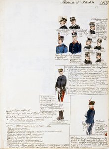 Uniformen des Königreichs Italien im Jahr 1902, Tafel aus dem Cenni Codex, Sammlung militärischer Skizzen in Aquarell von Quinto Cenni