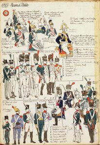 Verschiedene Uniformen des Königreichs Italien von 1807. Farbtafel von Cenni Quinto