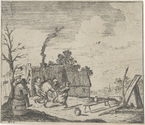 Tanzende Bauern zur Musik von zwei Musikanten von Quirin Boel (possibly)