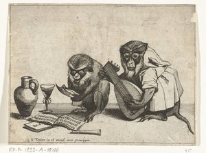 Zwei Affen machen Musik (Verschiedene Tätigkeiten des menschlichen Lebens von Affen dargestellt) von Quirin Boel