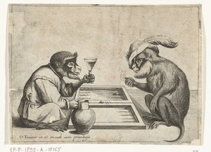 Zwei Affen spielen Tricktrack (Verschiedene Tätigkeiten des menschlichen Lebens von Affen dargestellt) von Quirin Boel