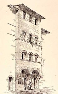 Ansicht eines Backsteinhauses, Montepulciano, Italien, aus 