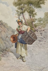 Bauernmädchen auf einem steinigen Weg