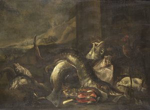 Stillleben mit Fisch von R. van Burgh