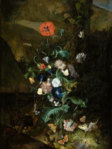Ein Arrangement von Blumen bei einem Baumstamm, ca. 1683
