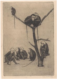 Affen, die in und bei einem Baum sitzen von Rachel van Dantzig (signed by artist)
