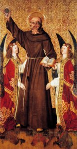 St. Bernhard und Engel, zentrale Tafel des St. Bernhard Altars von Rafael Tomas (aktiv 1455-1479), Predella von Joan Figuera (aktiv ab 1454-gestorben 1477 oder 1479), Tempera auf Tafel, 398,9x253 cm von Rafael & Figuera Joan (active c.1454 1477) Tomas