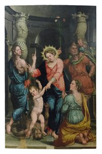 Madonna der Rettung zwischen den Heiligen Johannes dem Täufer und Christophorus von Raffaellino di Michelangelo (16th century)