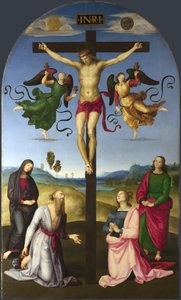Der gekreuzigte Christus mit der Jungfrau Maria, Heiligen und Engeln Die Mond-Kreuzigung, 1502-1503 von Raffaello Sanzio Raphael