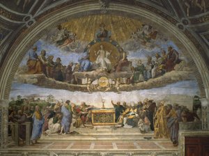 Die Disputation des Heiligen Sakraments, aus der Stanza della Segnatura, 1509-10 von Raffaello Sanzio Raphael