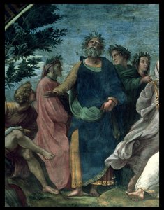 Der Parnass, Detail von Homer, Dante und Virgil, in der Stanze della Segnatura, 1510-11 von Raffaello Sanzio Raphael